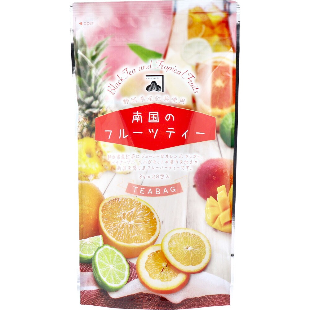 日本製~熱帶水果茶茶包60g( 3g x 20包)用靜岡紅茶和多汁的橙子、芒果、菠蘿和佛手柑製成的熱帶風味茶。