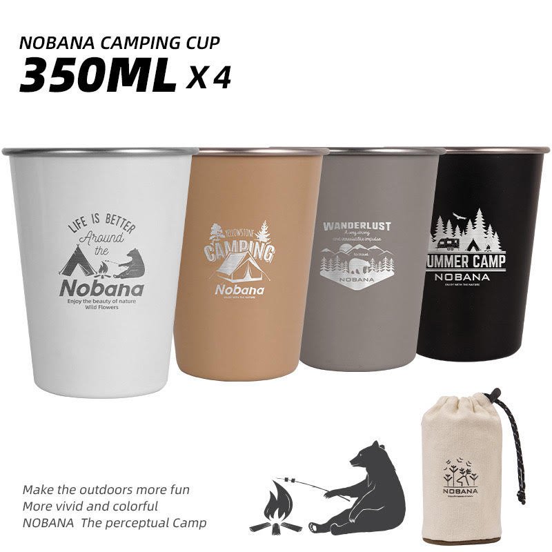 NOBANA 304不銹鋼 户外野營杯 4件套杯 露營野餐 水杯 咖啡杯 荒野版