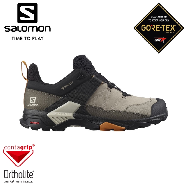 【SALOMON 索羅門 男 X ULTRA 4 LTR GTX低筒登山鞋《卡其/黑/橡木棕》】414534/健行鞋