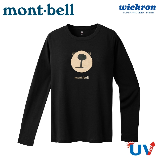 【Mont-Bell 日本 WIC.L/S T MONTA熊臉 女長袖排汗T《黑》】1114660/運動T/登山