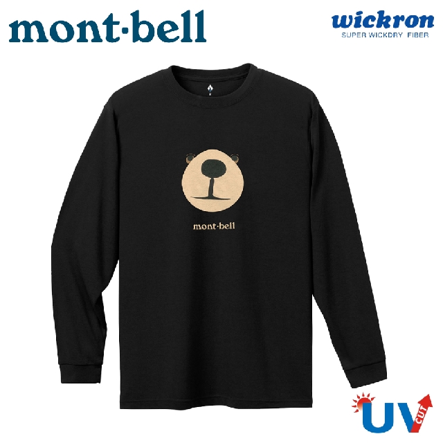 【Mont-Bell 日本 WIC.L/S T MONTA熊臉 男長袖排汗T《黑》】1114653/運動T/登山