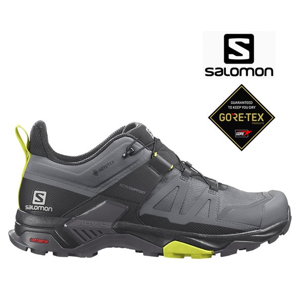 【台灣黑熊】法國 SALOMON X Ultra 4 GTX 低筒登山鞋 健行鞋 灰/黑/黃 男款 L41622900
