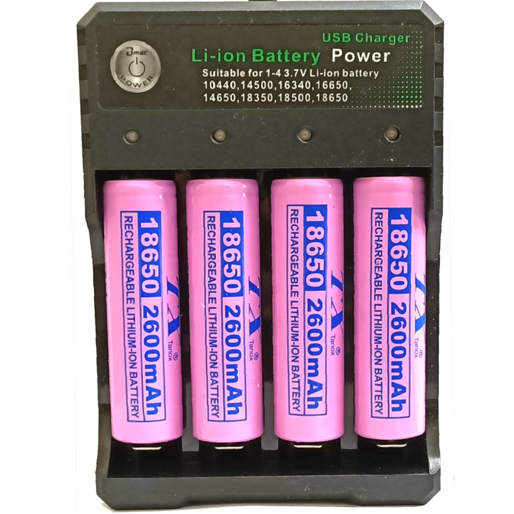TX特林2600mAh18650鋰充電池4入附四槽USB充電器(LI2600-4+4USB)