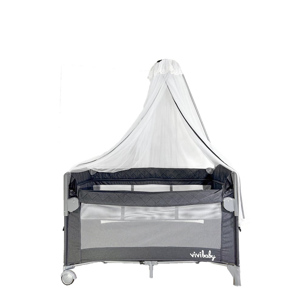 ViVibaby MF全功能嬰兒床/遊戲床+上層架+蚊帳(E1812L深灰) 4280元(聊聊優惠)