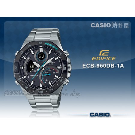 CASIO 時計屋 EDIFICE ECB-950DB-1A 雙顯男錶 太陽能 藍牙連線 不鏽鋼錶帶 防水100米 ECB-950