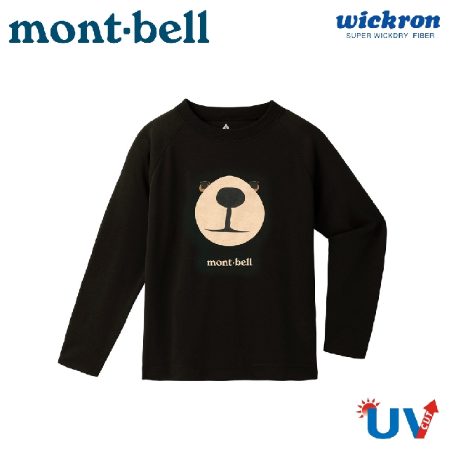 【Mont-Bell 日本 WIC.L/S T MONTA熊臉 幼童長袖排汗T《黑》】1114658/長T/登山