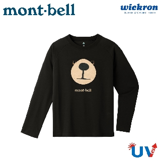 【Mont-Bell 日本 WIC.L/S T MONTA熊臉 童長袖排汗T《黑》】1114657/長T/登山