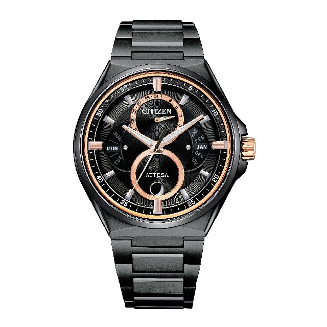 CITIZEN 星辰錶 BU0065-64E 鈦金屬月相盈虧光動能錶 玫瑰金X黑 42mm