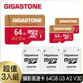 GIGASTONE 立達 Camera Pro microSDXC UHS-Ⅰ U3 64GB攝影高速記憶卡-3入組(64G A2 V30)