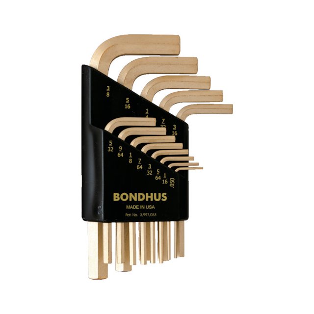 美國製 BONDHUS 短型14K金 英制內六角板手13件套組 硬度高 HLX13SG