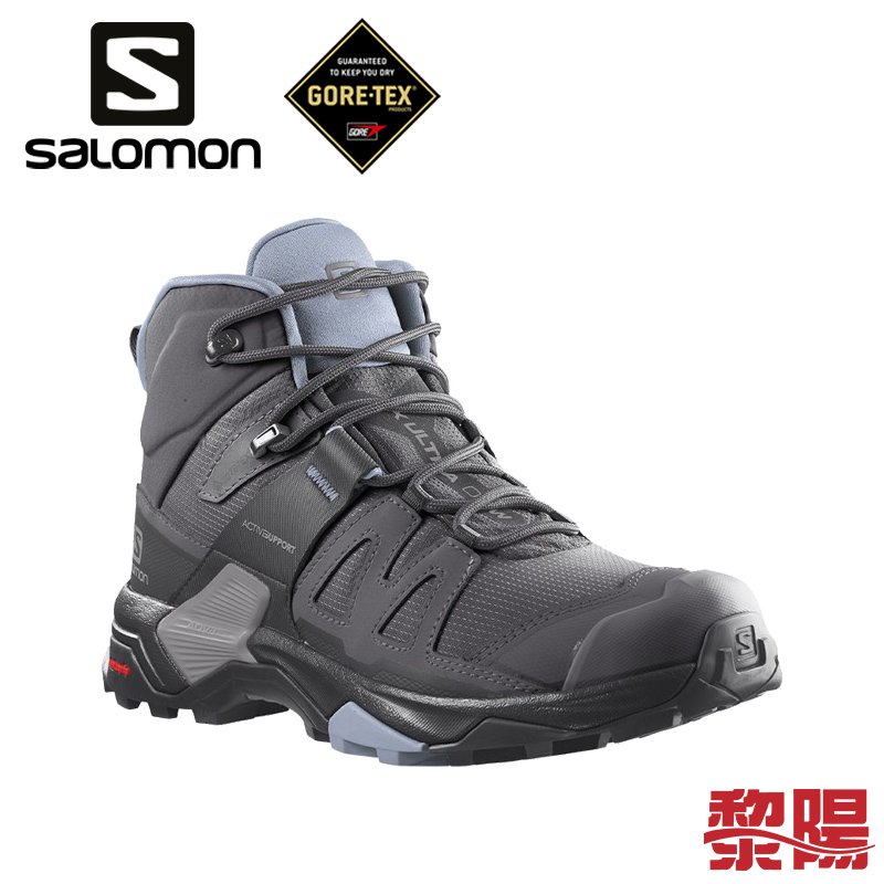 Salomon 女 X ULTRA 4 Goretex 中筒登山鞋 磁灰/黑/灰藍 33SL416250