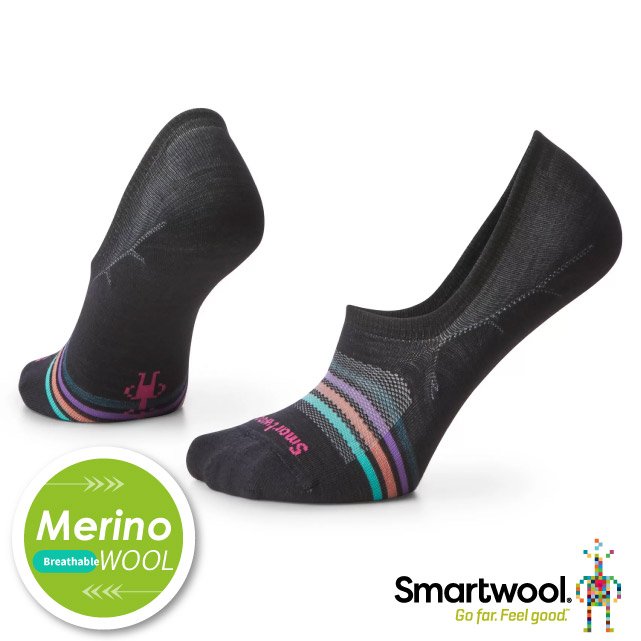 【美國 SmartWool】美麗諾羊毛 日著隱形襪-條紋(Merino Wool)/船形襪.運動襪.彈性排汗跑步襪/SW001996-001 黑色