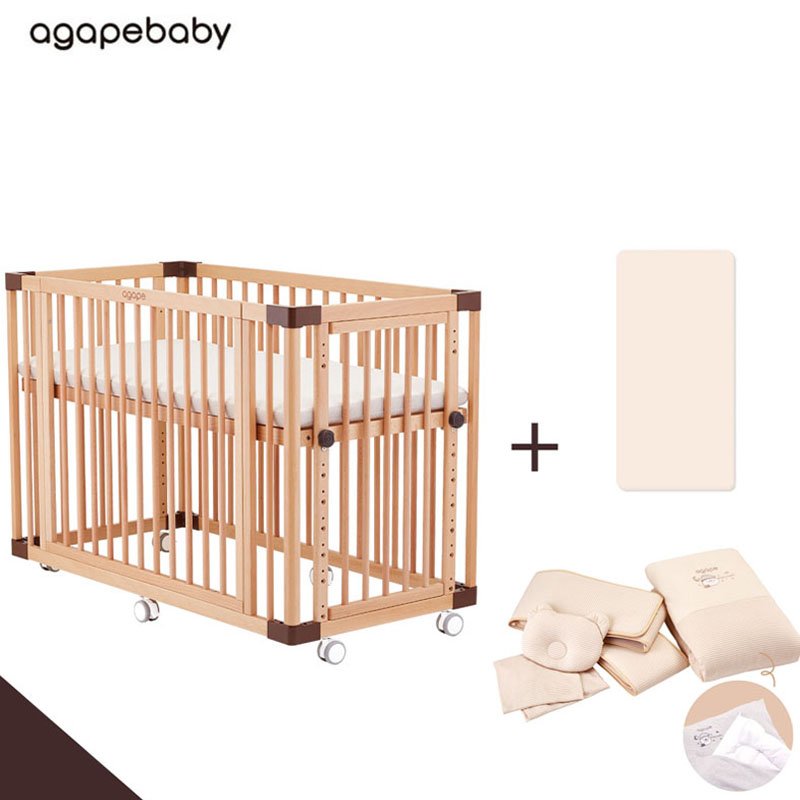 agape 愛佳倍 Jodie 多功能嬰兒床+床墊+有機棉寢具6件組豪華組合