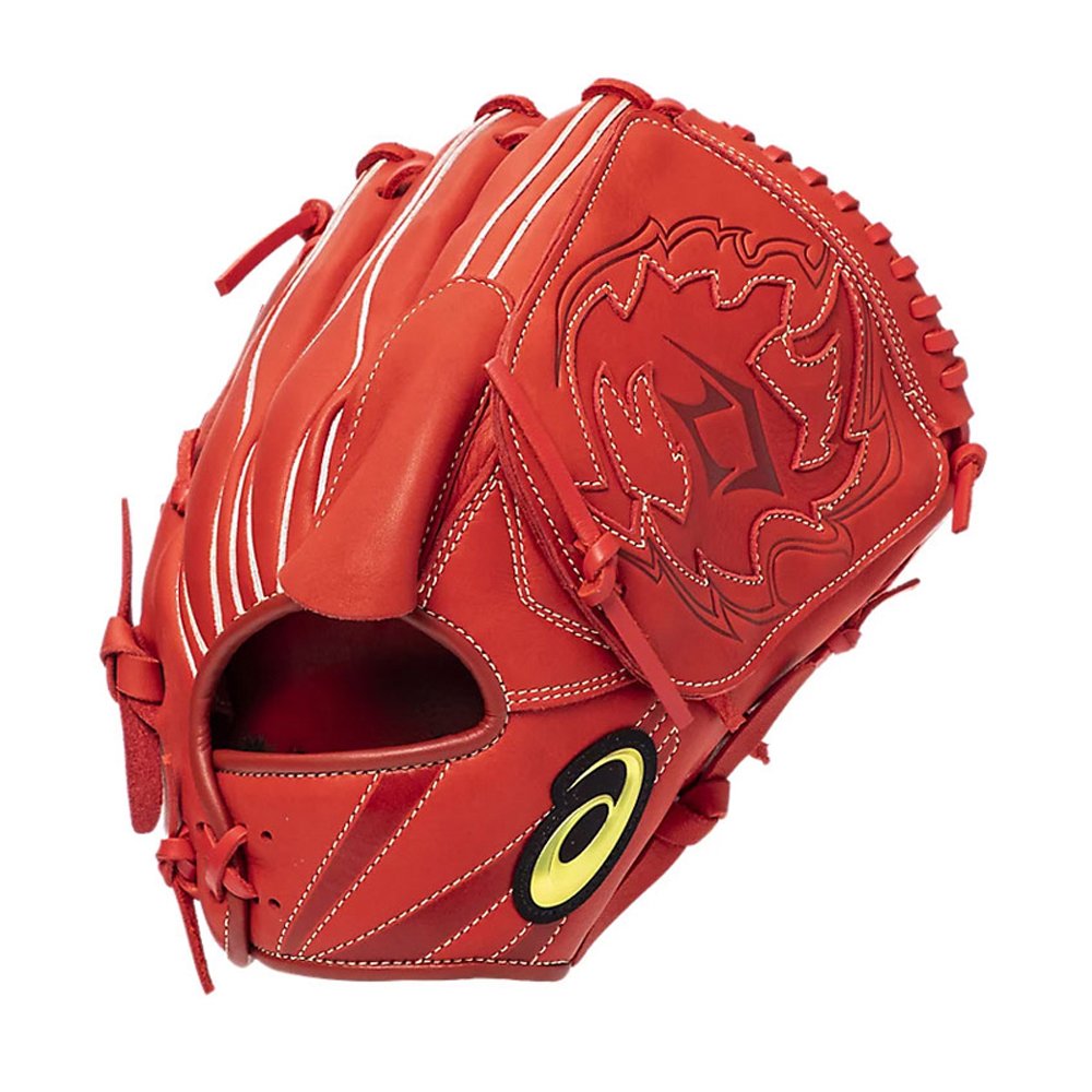 「野球魂」--特價！日本「asics」【達比修】樣式軟式棒球手套（投手，3121B152，250橘紅色）