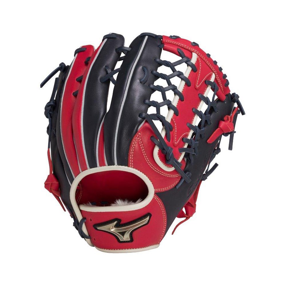 「野球魂」--特價！日本「MIZUNO」【Global Elite】等級輕量版軟式棒手套（外野手，1AJGR28407，6229紅×深藍色）附手套袋