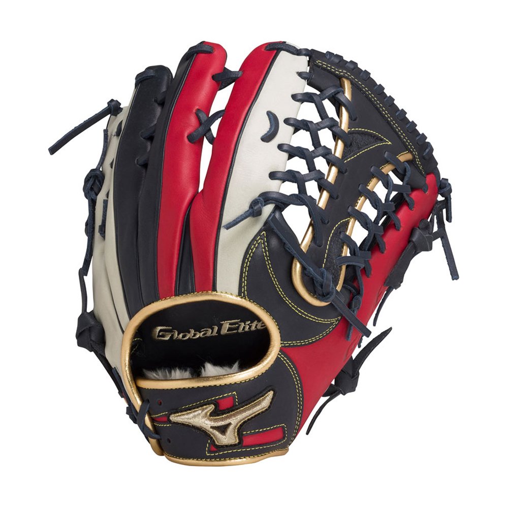 「野球魂」--特價！日本「MIZUNO」【Global Elite ∞】等級輕量版軟式棒手套（外野手，1AJGR28307，2962深藍×紅色）附手套袋