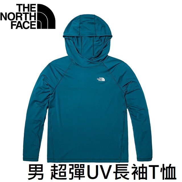 [ THE NORTH FACE ] 男 超彈UV兜帽長袖T恤 藍 / FlashDry UPF / NF0A81PWEFS