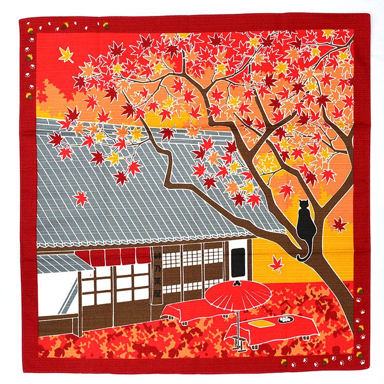 茶屋前的楓紅 風呂敷 手拭 掛飾 手帕 頭巾 桌巾 裝飾 日本製 100%棉 50x50cm