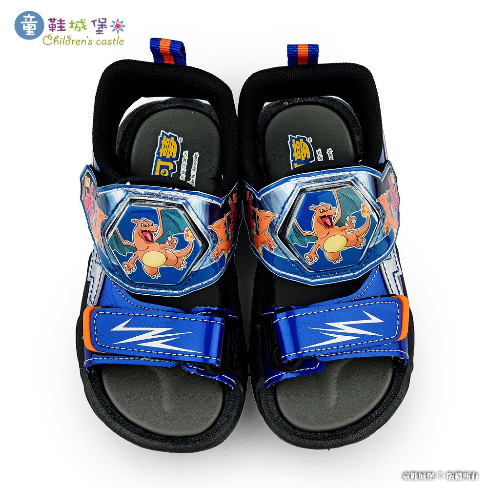 童鞋城堡-中大童鞋 寶可夢 噴火龍 LED電燈涼鞋 PA3590-藍