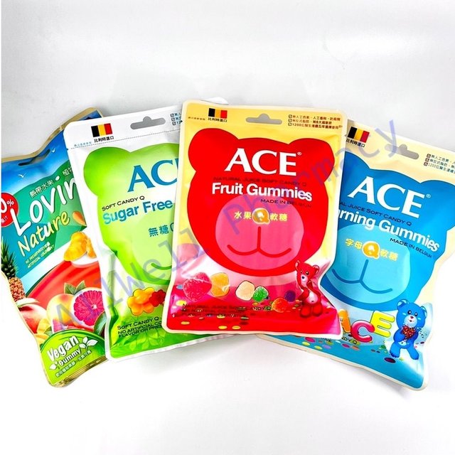 ACE軟糖 酸熊Q / 字母Q / 無糖Q / 水果Q 隨手包 / 量販包 比利時原裝進口 軟糖(199元)