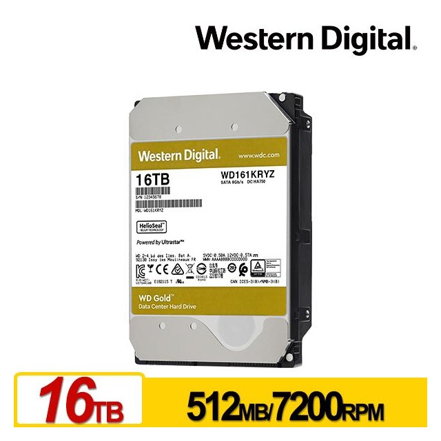 WD161KRYZ 金標 16TB 3.5吋企業級硬碟