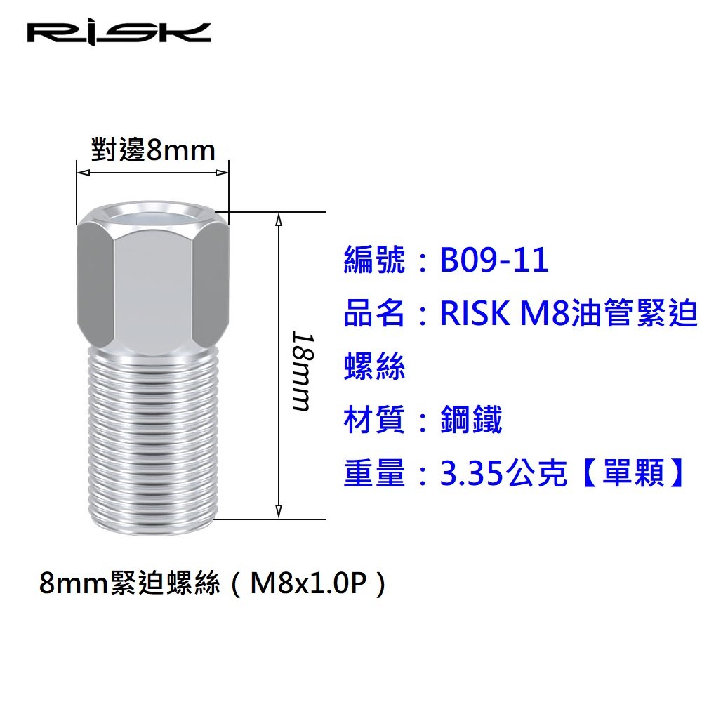 《意生》RISK M8油管緊迫螺絲 8mm緊迫螺絲 M8x1.0P油管緊迫螺絲