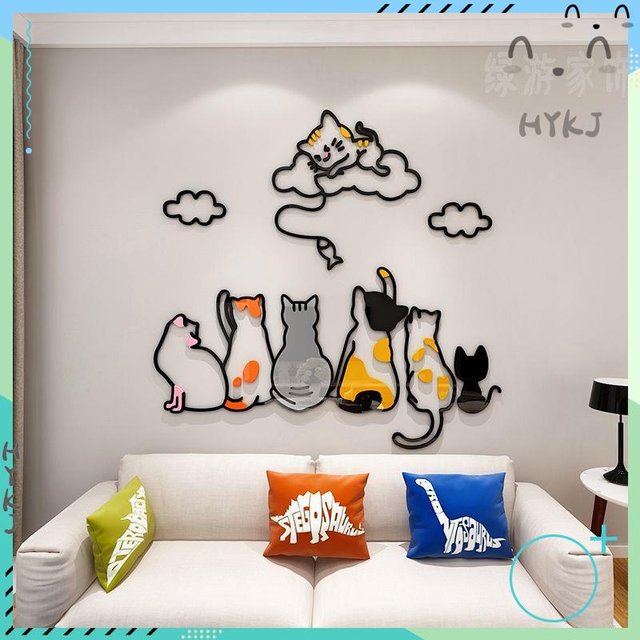 📃附發票 小貓釣魚北歐卡通3d立體墻貼畫兒童房幼兒園環境布置墻面裝飾貼紙35(2000元)
