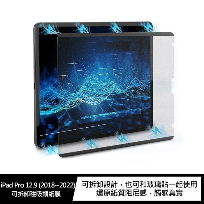 AOYi Apple iPad Pro 12.9 (2018~2022) 可拆卸磁吸類紙膜 可水洗的保護膜!