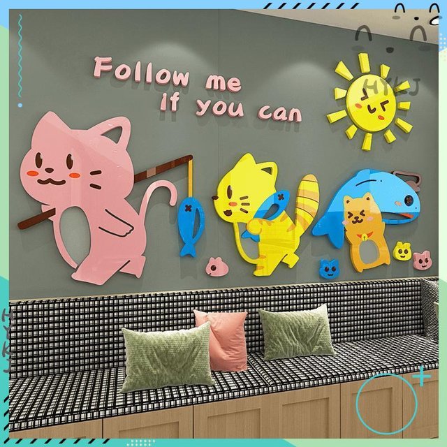 📃附發票 寵物貓立體墻壁紙房間客廳裝飾沙發貼紙自粘溫馨卡通貓咪3D墻貼畫19(864元)