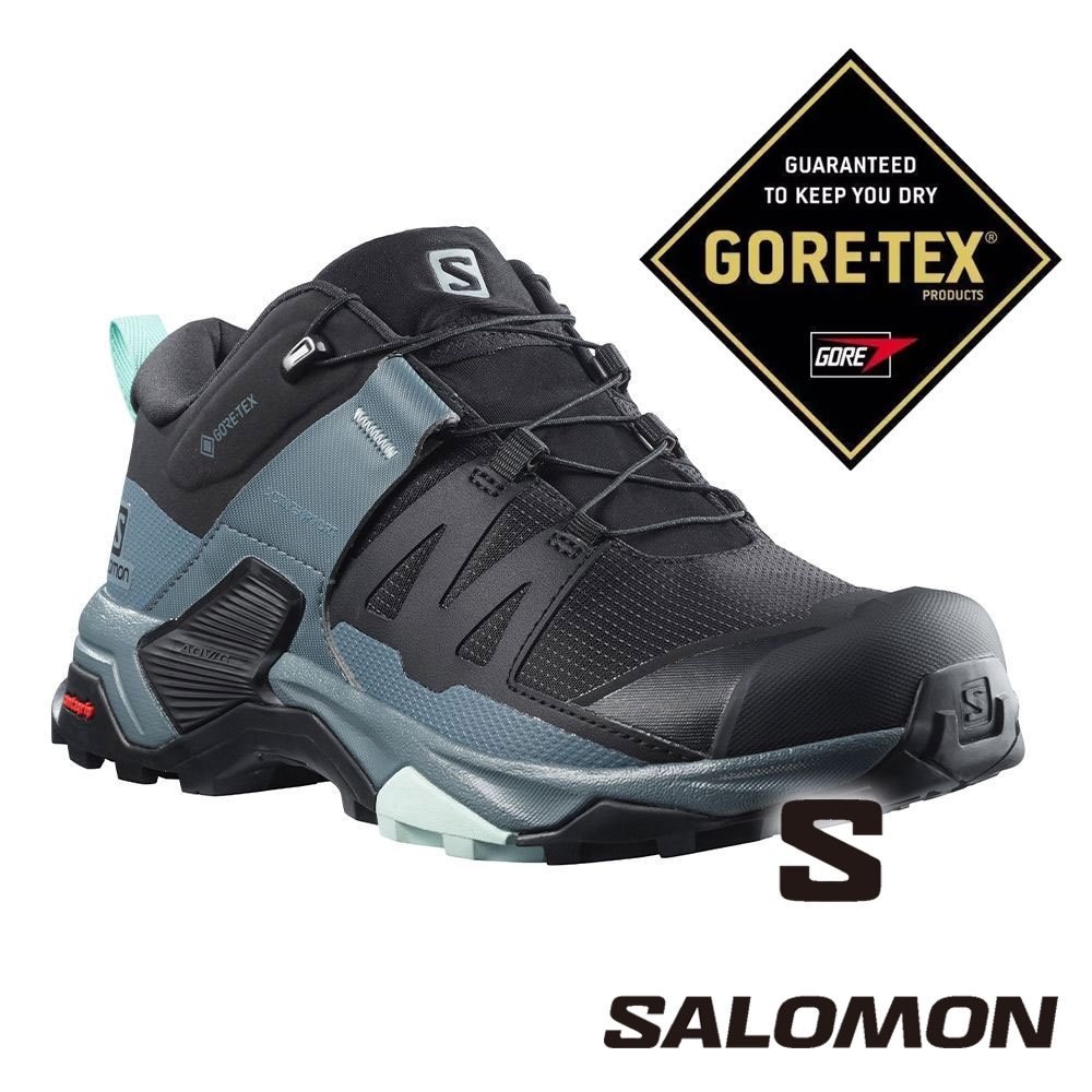【SALOMON 法國】女 X ULTRA 4 GTX低筒登山鞋『黑/暴綠/乳白藍綠』412896 登山鞋 健行鞋 多功能鞋 戶外 露營 登山
