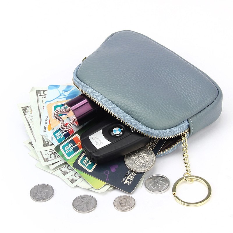 真皮零錢包-大容量頭層牛皮男女拉鍊零錢包鑰匙包口紅包 AngelNaNa (SMA0373)