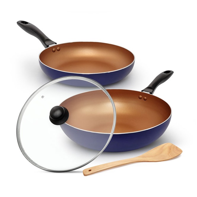 瑞士MONCROSS 30cm藍銅炒鍋組+24cm藍銅平底鍋