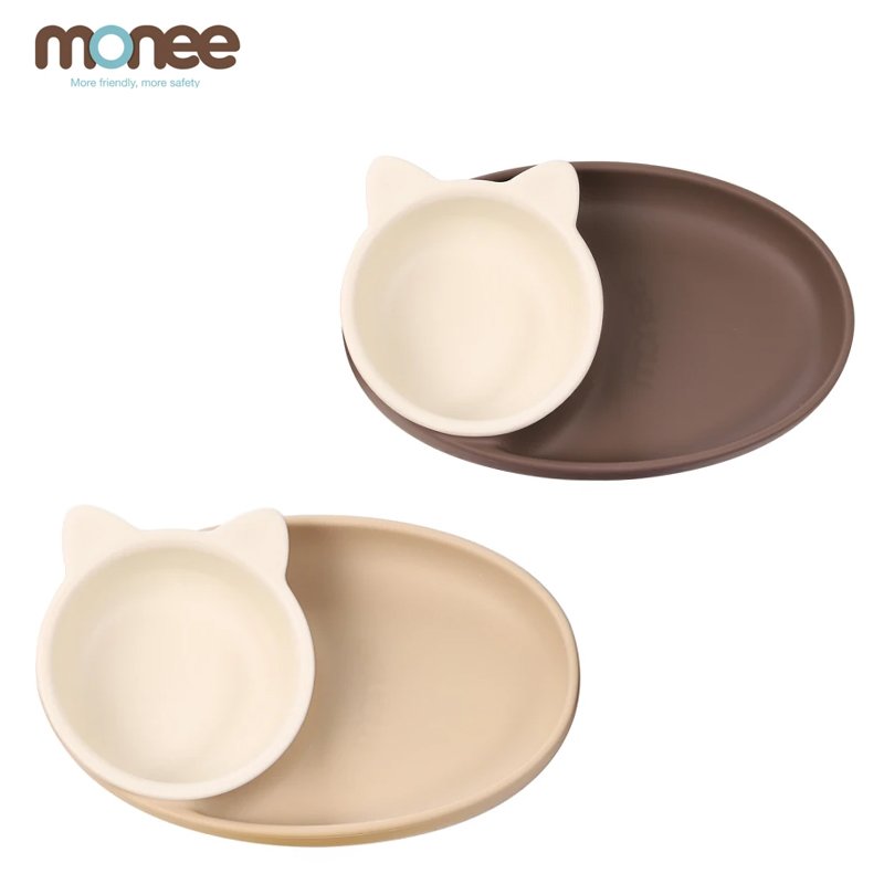韓國 Monee 3in1白金矽膠兒童餐碗盤 (可可/奶茶棕) / 兒童餐具