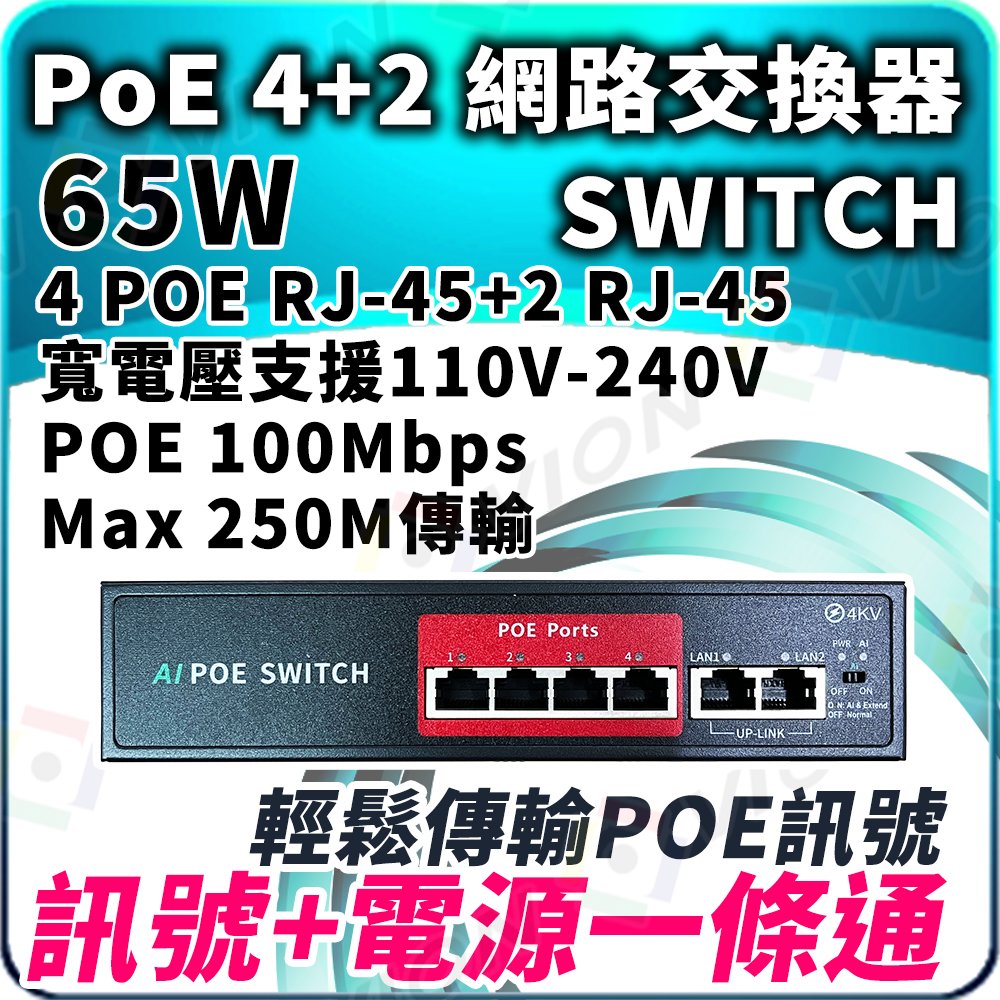 4+2 POE SWITCH 交換器 交換機 4路 6路 路由器 IP 網路 分享器 攝影機 1080P 無線 AP NVR DVR 8MP 5MP