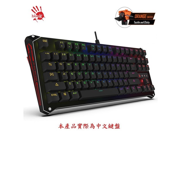 [ 總騏科技 B18 ] A4 Bloody雙飛燕 80% 87鍵 RGB 3代光軸機械式鍵盤B930(可編程) 茶光軸,橘光軸