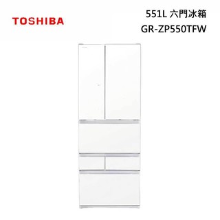【TOSHIBA 東芝】 551L 無邊框玻璃六門變頻電冰箱 GR-ZP550TFW