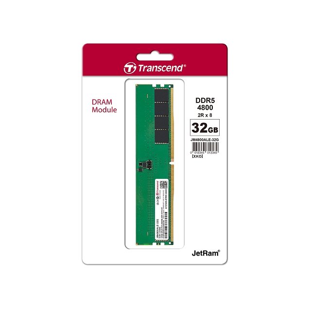 創見32GB JM DDR5 4800 U-DIMM 2Rx8 2Gx8 CL40 1.1V(FOR PC) 記憶體