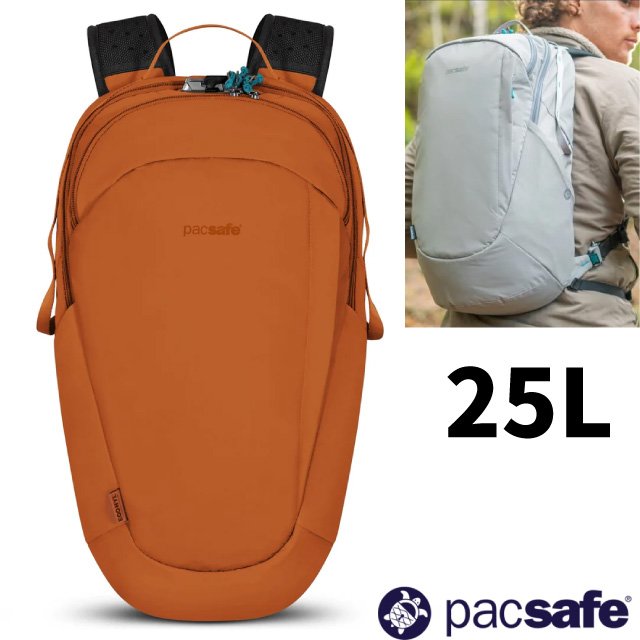 【澳洲 Pacsafe】Eco Anti-Theft防盜後背包 25L.RFID護照包.雙肩休閒包/16吋筆電隔層.防剪鋼索背帶/41101231 燃橙