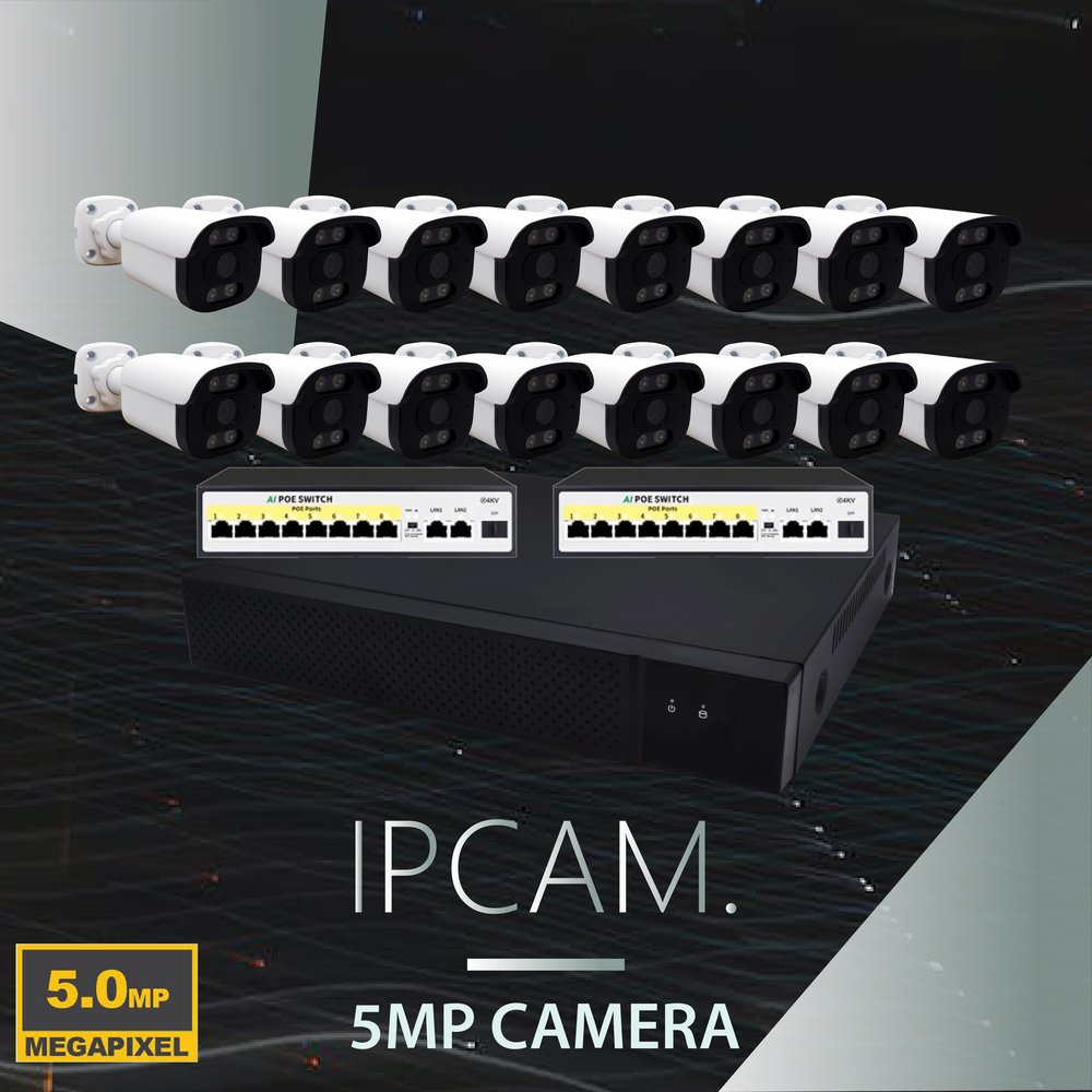 500萬 POE IPCAM網路攝影機 16路套裝 H.265+ 500萬數位監控錄影主機+交換器/免運費/1年保固/含稅
