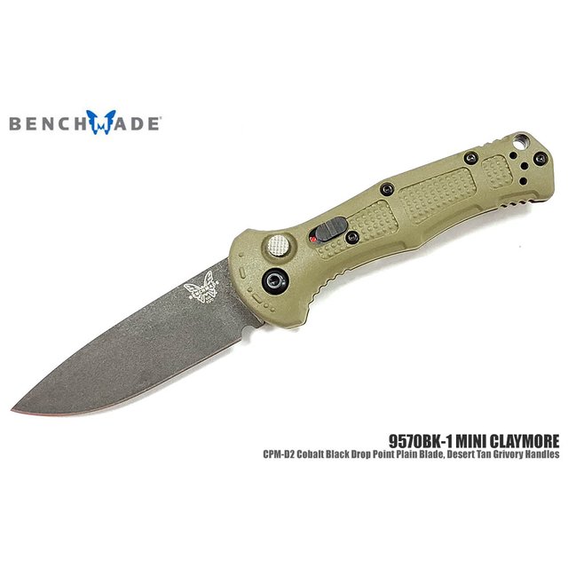 Benchmade Mini Claymore 棕綠色柄黑刃Mini彈簧刀 - CPM-D2鋼 (Cobalt Black塗層)-BENCH 9570BK-1