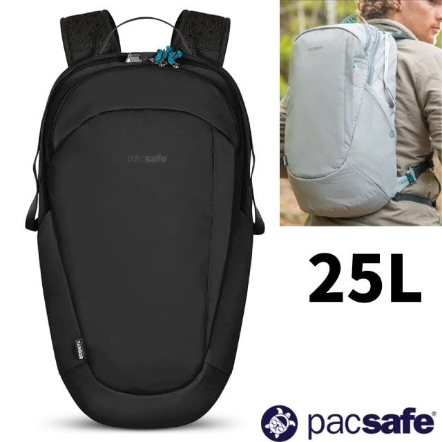 【澳洲 Pacsafe】Eco Anti-Theft防盜後背包 25L.RFID護照包.雙肩休閒包/16吋筆電隔層.防剪鋼索背帶/41101138 黑色