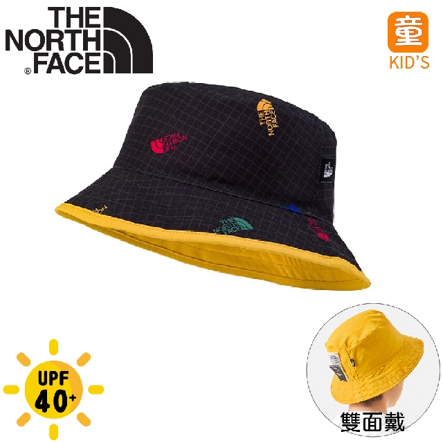 【The North Face 童 雙面帽《黑/黃》】7WHG/雙面漁夫帽/圓盤帽/遮陽帽
