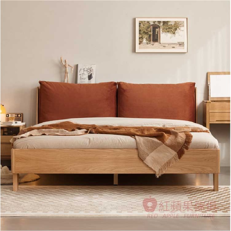 [紅蘋果傢俱] 橡木系列 POKQ-K7013 溫德床 床架 軟包床 實木床架 雙人床 雙人加大床 北歐風 實木