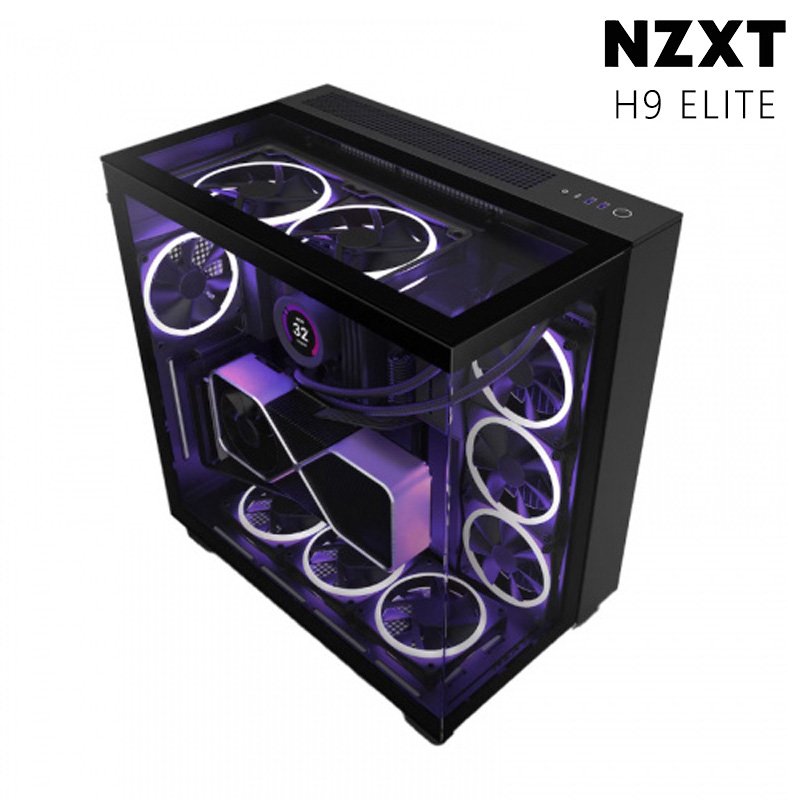 NZXT 恩傑 H9 Elite ATX電腦機殼 三面玻璃透側 TYPE-C 預裝風扇x4 黑色