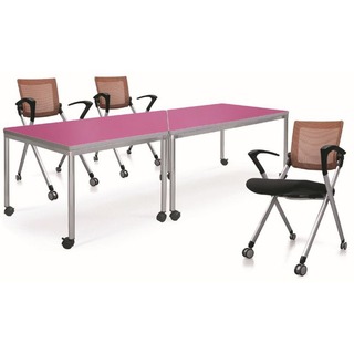 【CH136-03】EMR梯形會議桌(粉紅)(剎車輪)#EMR-J1407RM-A