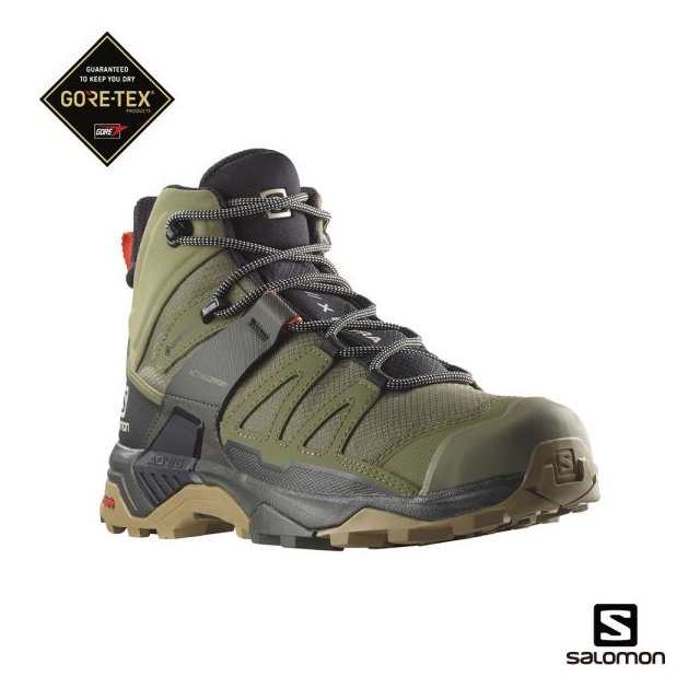 法國 Salomon 男 X ULTRA 4 GTX 中筒登山鞋 WIDE 藻綠/炭黑/棕 # L41739900