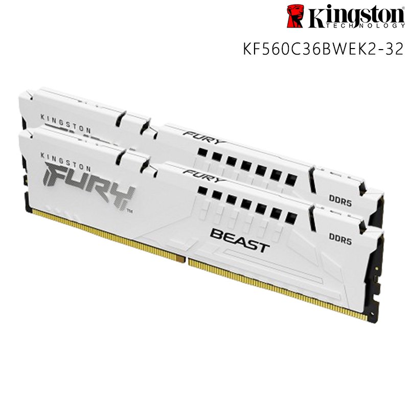 KINGSTON 金士頓 FURY Beast 獸獵者 32GB(16GB*2) DDR5-6000 CL36 雙通道 桌上型超頻 記憶體 白色 KF560C36BWEK2-32