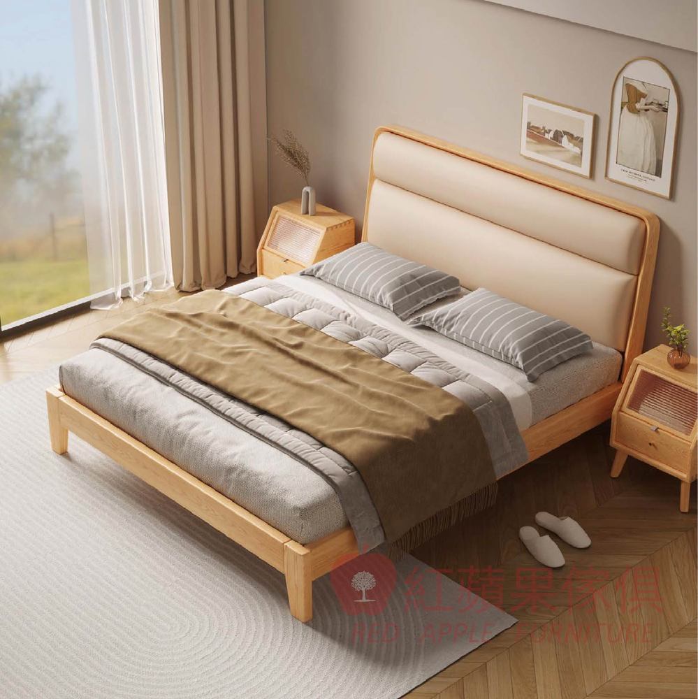 [紅蘋果傢俱] 橡木系列 POKQ-TG613 實木床 床架 軟包床 實木床架 雙人床 雙人加大床 北歐風 實木