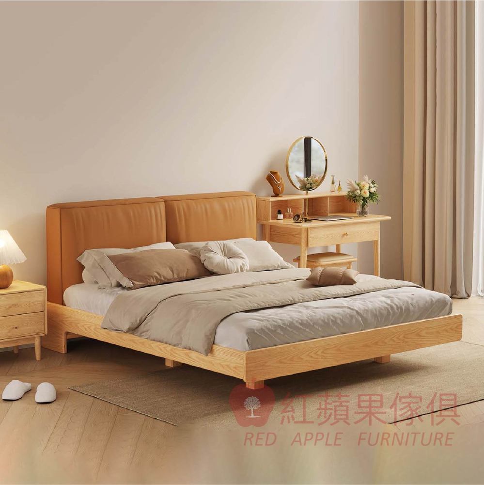 [紅蘋果傢俱] 橡木系列 POKQ-TG637C 實木床 床架 軟包床 實木床架 雙人床 雙人加大床 北歐風 實木
