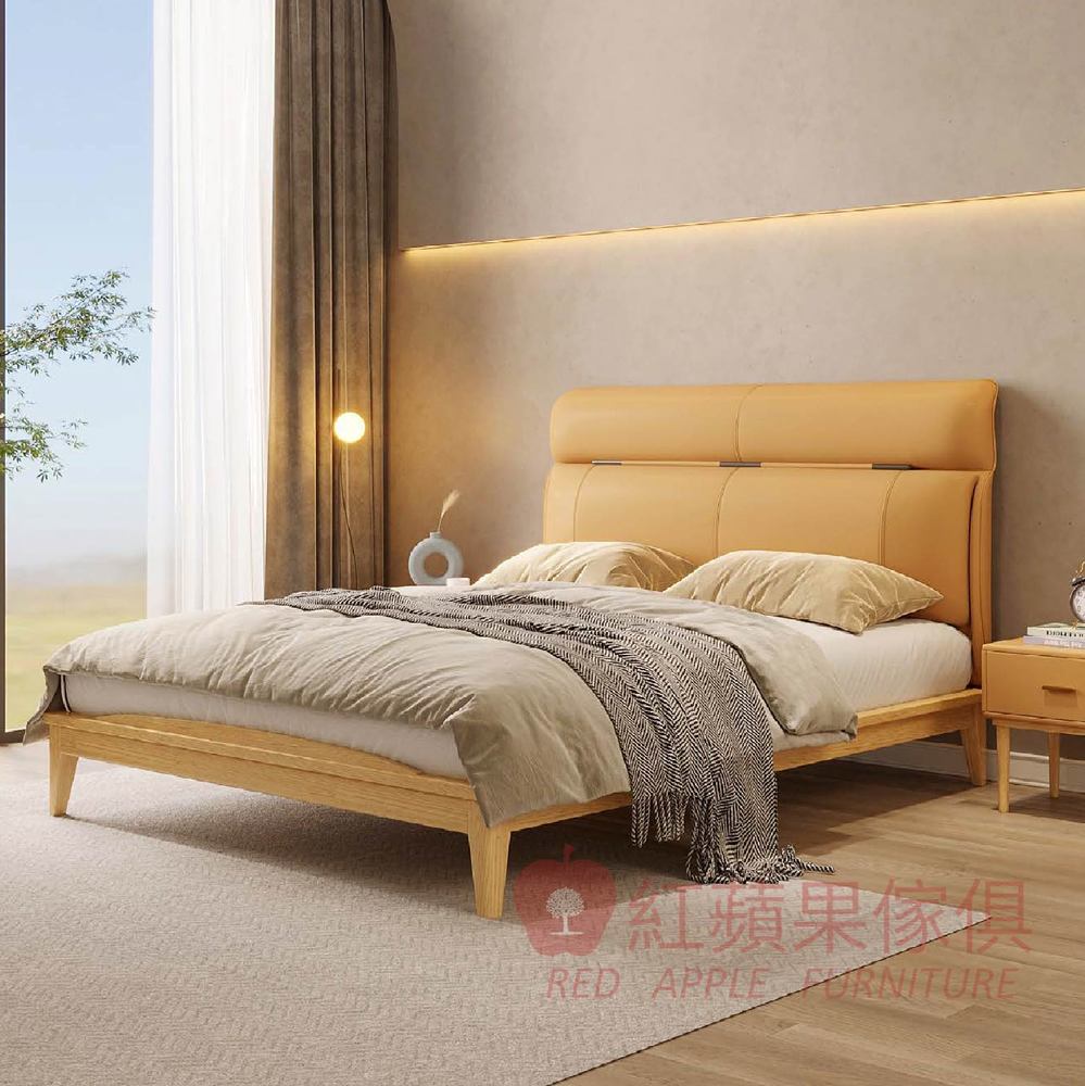 [紅蘋果傢俱] 橡木系列 POKQ-TG612 實木床 床架 軟包床 實木床架 雙人床 雙人加大床 北歐風 實木